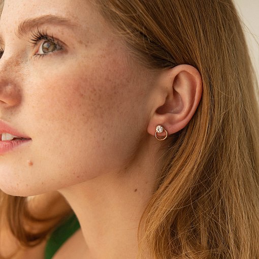 Серьги - пусеты "Эйприл" с фианитами (красное золото) с08232 4