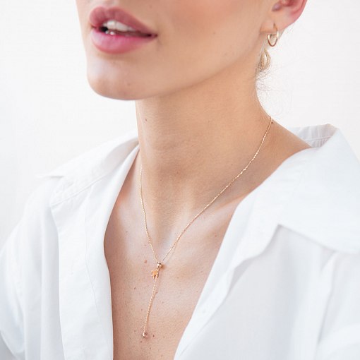 Колье "Ласточка" в желтом золоте (фианит) кол01859 3