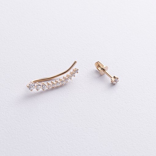 Серьги - клаймберы "Оригинальность" в желтом золоте с09287 2