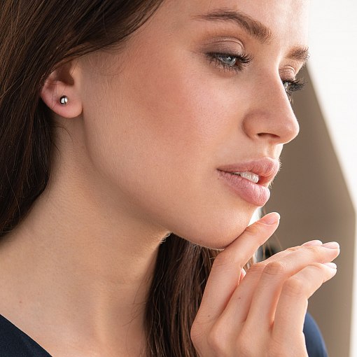 Серьги - пусеты "Шарики" в белом золоте (6 мм) с07490 6