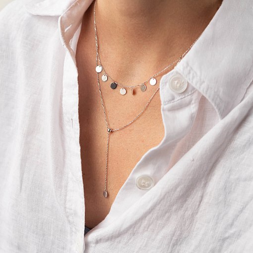 Двойное колье - галстук "Монетки" в белом золоте кол02283 5