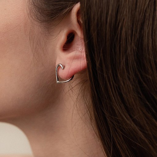 Серьги - пусеты "Сердечки" в белом золоте с08089 5