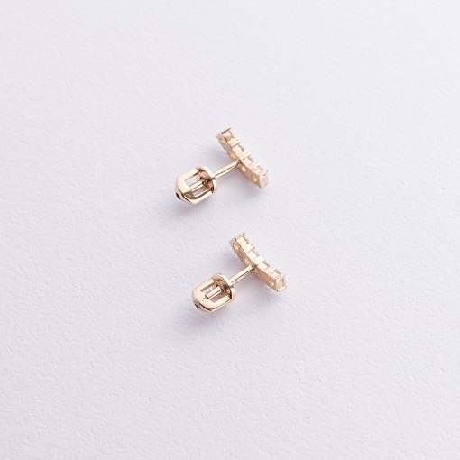 Серьги - пусеты "Lora" с фианитами (желтое золото) с09098 5