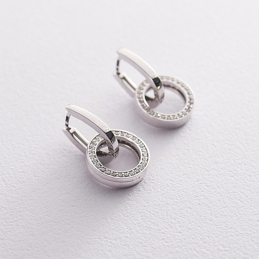 Серьги с кольцами в белом золоте (фианиты) с06519 5