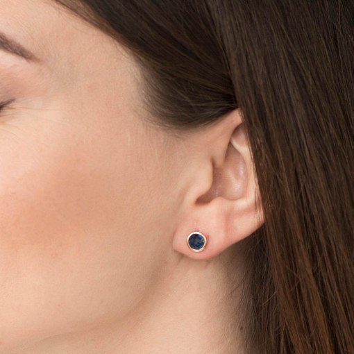 Золотые серьги-пусеты с синтетическим сапфиром с05333 3