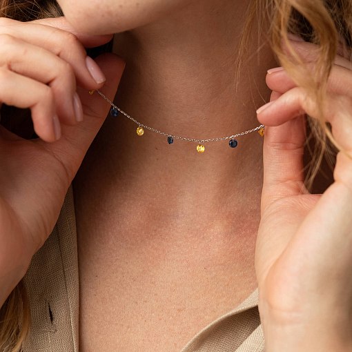 Колье "Украинка" в белом золоте (синие и желтые фианиты) кол02248 4