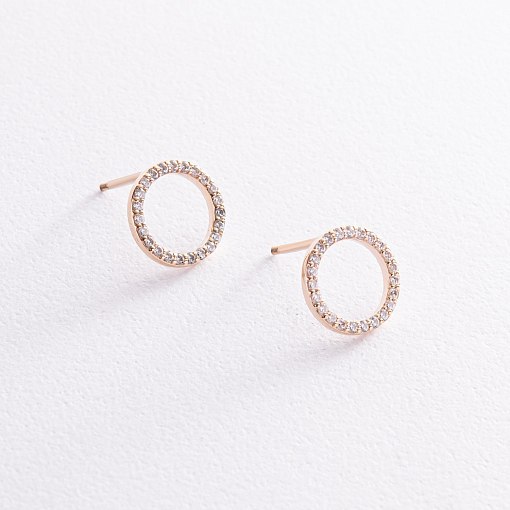 Серьги - пусеты "Круговорот" с фианитами 1.2 см (желтое золото) с08399 5