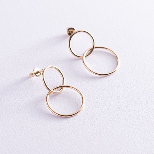 Серьги-пусеты "Кольца" в желтом золоте с06988 3