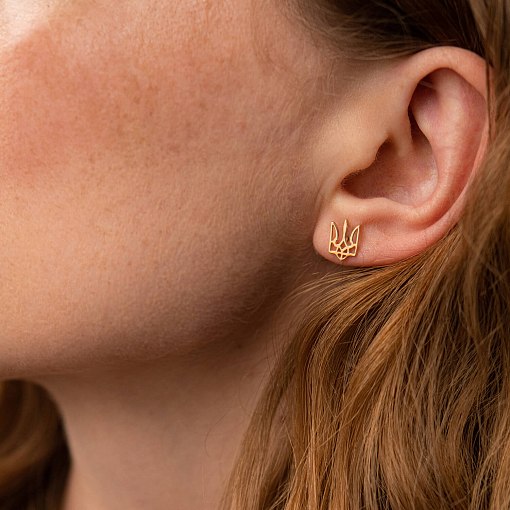 Золотые серьги - пусеты "Герб Украины - Тризуб" с07958 2