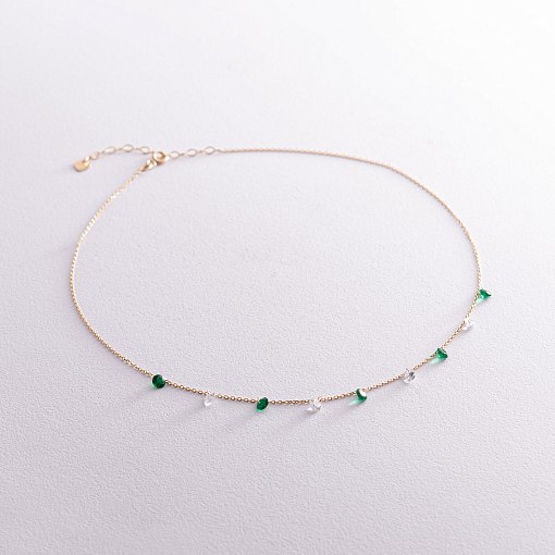 Колье в желтом золоте (зеленые и белые фианиты) кол02308 2