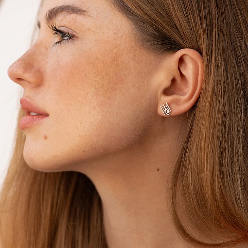 Золотые серьги - пусеты "Герб Украины - Тризуб" с07943 2