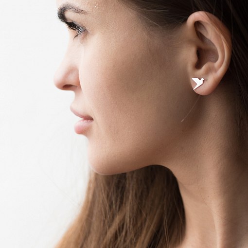 Золотые серьги-пусеты "Летающие птички" с06408 7