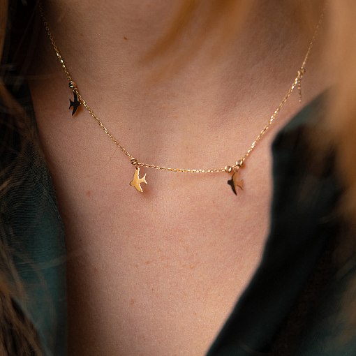 Колье "Ласточки" в желтом золоте кол02022 3