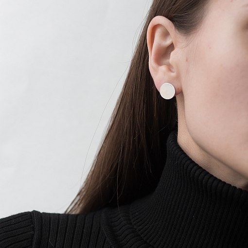 Серьги-пусеты "Кружочки" в белом золоте с06607 2