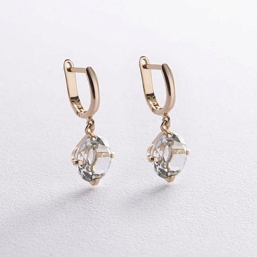 Золотые серьги "Влечение" с зеленым аметистом с08528 3