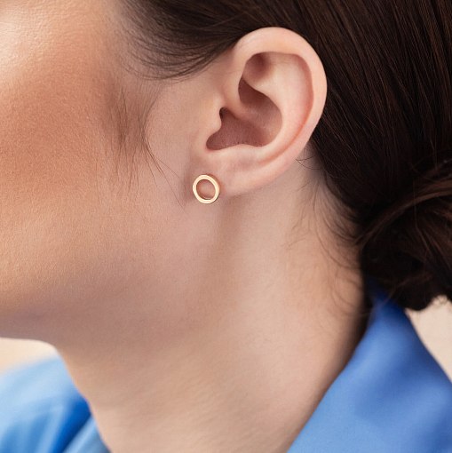 Серьги - пусеты "Круговорот" в желтом золоте с08304