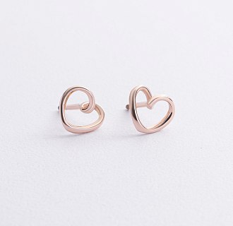 Серьги - пусеты "Сердечки" в красном золоте с09068 №3