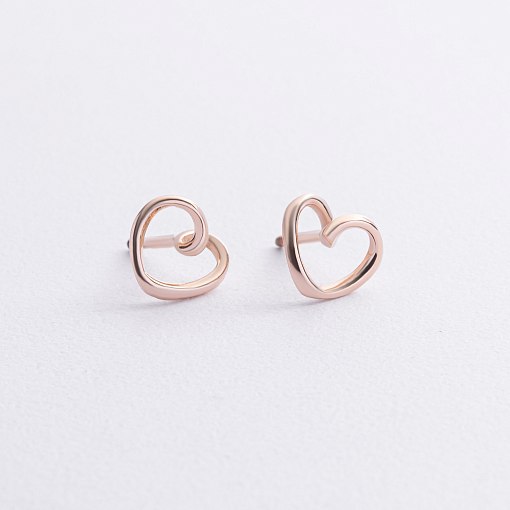 Серьги - пусеты "Сердечки" в красном золоте с09068 3