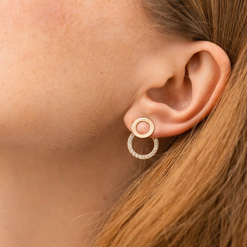 Серьги - джекеты "Sophia" в желтом золоте (фианиты) с09095