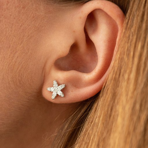 Серьги - пусеты "Цветочки" с бриллиантами (белое золото) 339651121 4