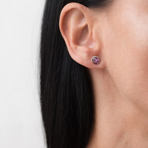 Серьги - пусеты Точечки в красном золоте аметист с06323 6