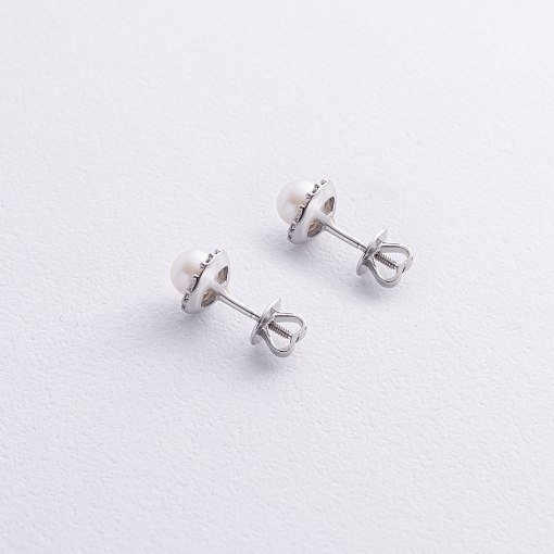 Золотые серьги - пусеты "Linea" (жемчуг, фианиты) с08916 3