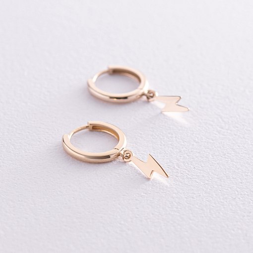 Серьги - кольца "Молнии" в желтом золоте с08067