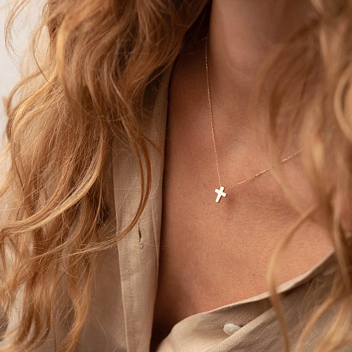 Колье "Крестик" в желтом золоте кол02268 2