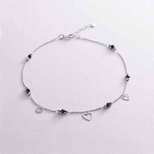 Золотой браслет "Сердечки" (фианиты) на ногу б04900 2