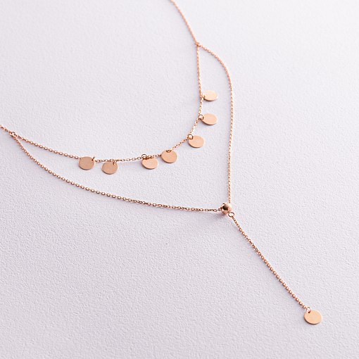 Двойное колье - галстук "Монетки" в красном золоте кол02284