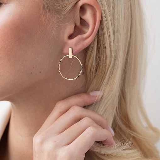 Серьги - пусеты "Уверенность" в желтом золоте с07749 10