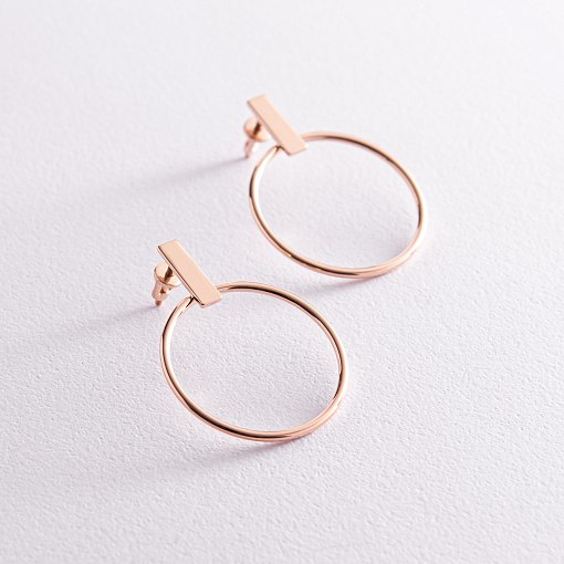 Серьги - пусеты "Уверенность" в красном золоте с07884