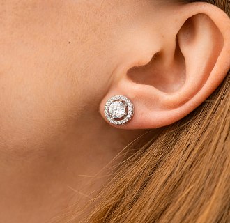Золотые серьги - пусеты 2 в 1 с фианитами с09067 №6