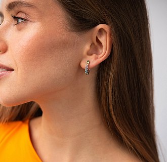 Золоті сережки з доріжкою різнокольорових натуральних каменів с09570 №6