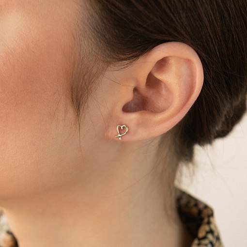 Серьги - пусеты "Сердечки" в красном золоте с07121 2