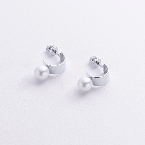 Серьги - пусеты "Дарла" с жемчугом (белое золото) с09076 5