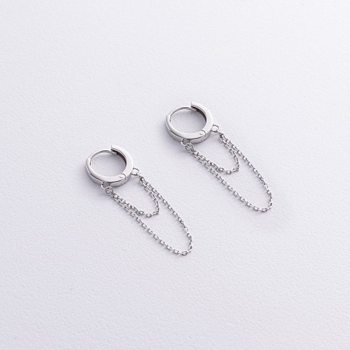 Серьги - кольца с цепочками в белом золоте с08919 3