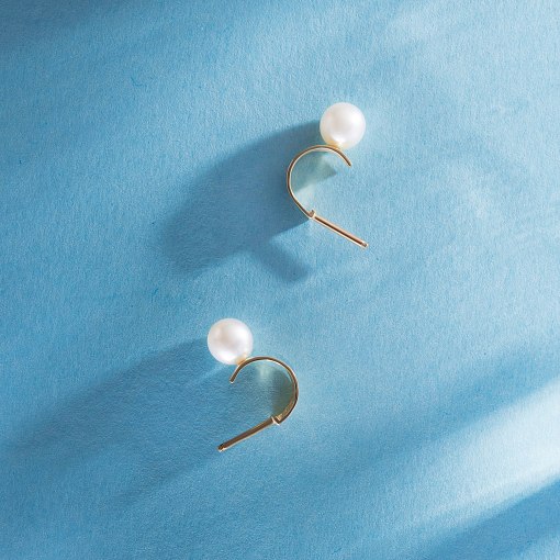 Серьги - пусеты "Дарла" с жемчугом (желтое золото) с09075 3