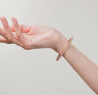 Жесткий золотой браслет "Кубики" (фианиты) б05616 №4