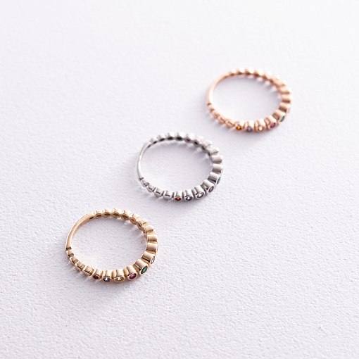 Каблучка з різнокольоровими фіанітами (біле золото) к07130 9