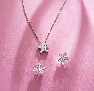 Серьги - пусеты "Цветочки" с бриллиантами (белое золото) 339651121 №3