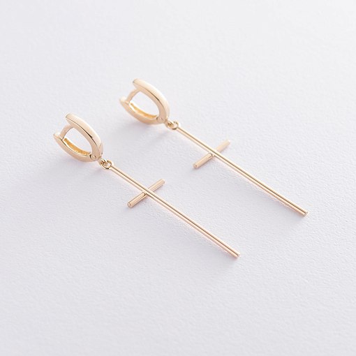 Серьги "Кресты" в желтом золоте с06747 2