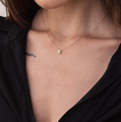 Колье с буквой "С" в желтом золоте (фианиты) кол01165С 12