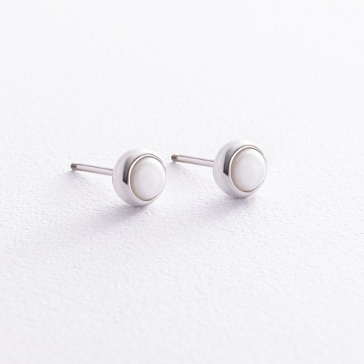 Серьги - пусеты с жемчугом (белое золото) с08504