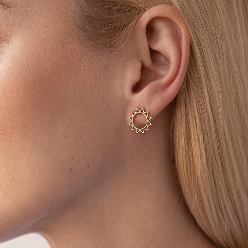 Золотые серьги - пусеты "Солнце" с07856 9