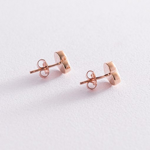 Золотые серьги - пусеты "Сердечки" с опалом с07743 4