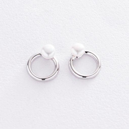 Серьги - пусеты "Круговорот" с жемчугом (белое золото) с08502 5