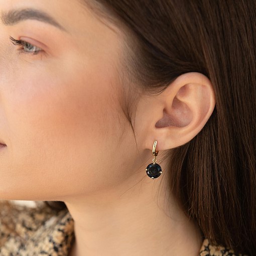 Золотые серьги "Влечение" с синт. топазом с08572 4