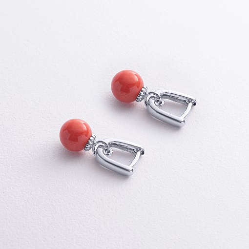 Серьги с кораллом (белое золото) с08580 5