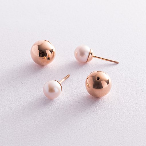 Золотые серьги "Шарики" с жемчугом с03441 8